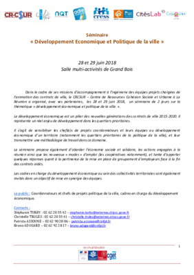 Compte rendu Séminaire  « Développement Economique et Politique de la ville » 28 et 29 juin 2018