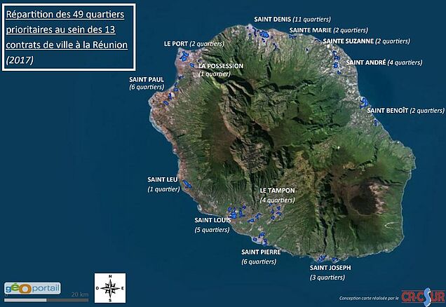 Carte de la politique de la ville à La Réunion